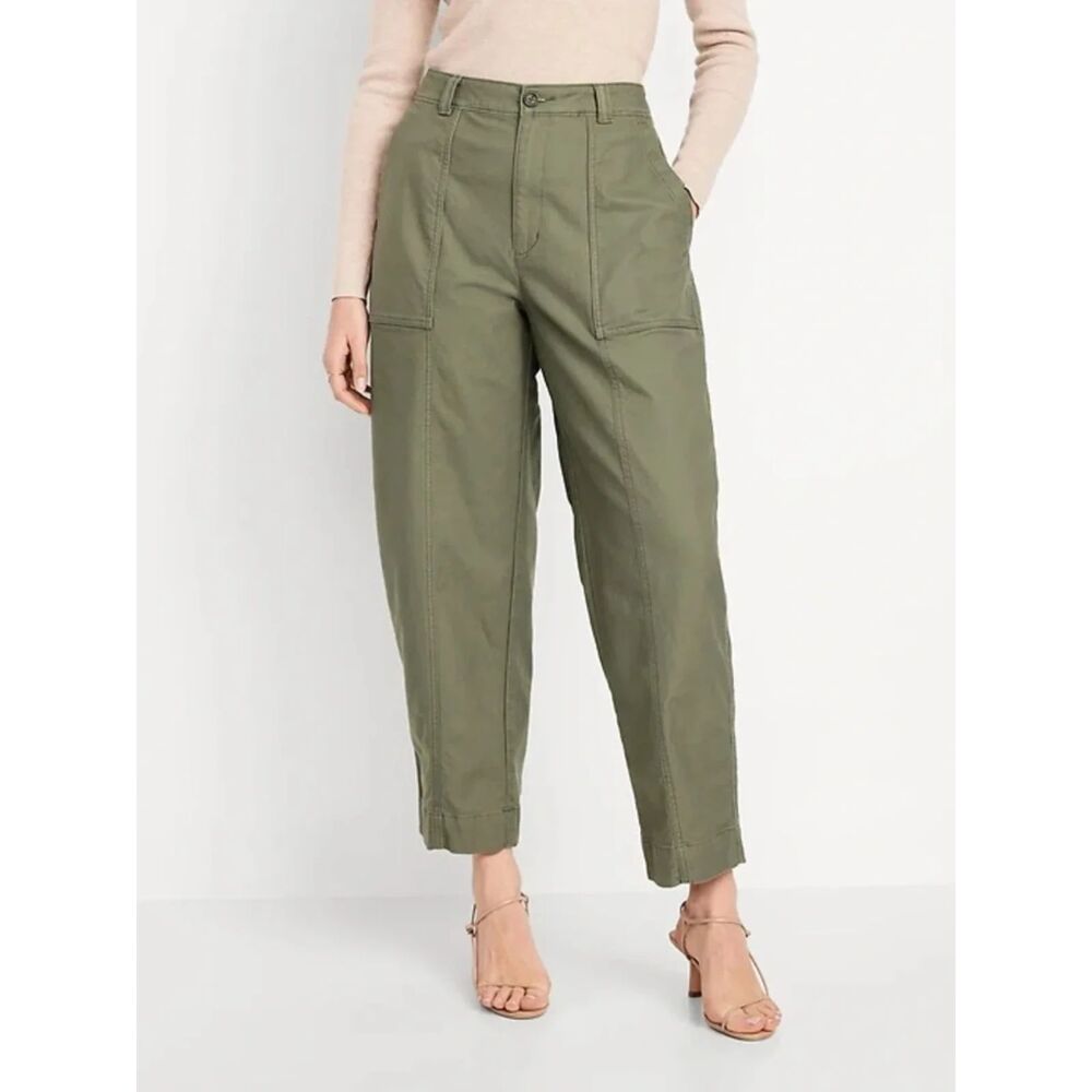 Old Navy Green High Rise Barrel Leg Pants Women's Size 4 Casual Utility Trousers
